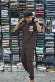 Five Sleeve FUTURE Printed Hoodie and Cargo Pant Co-ord Set for Men - Chocolate Brown-7 Man